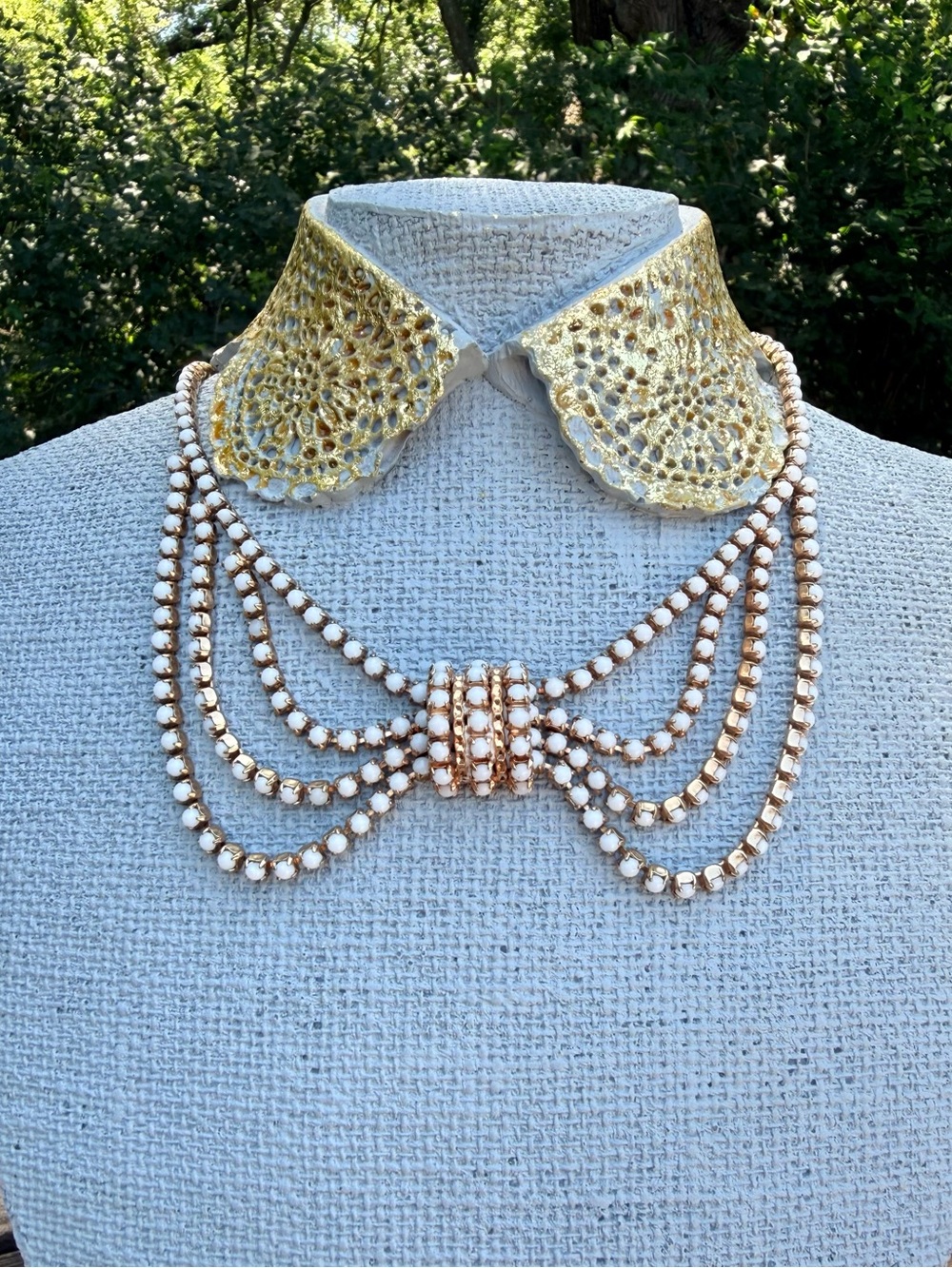 Vintage Glass Rhinestone Bow Choker